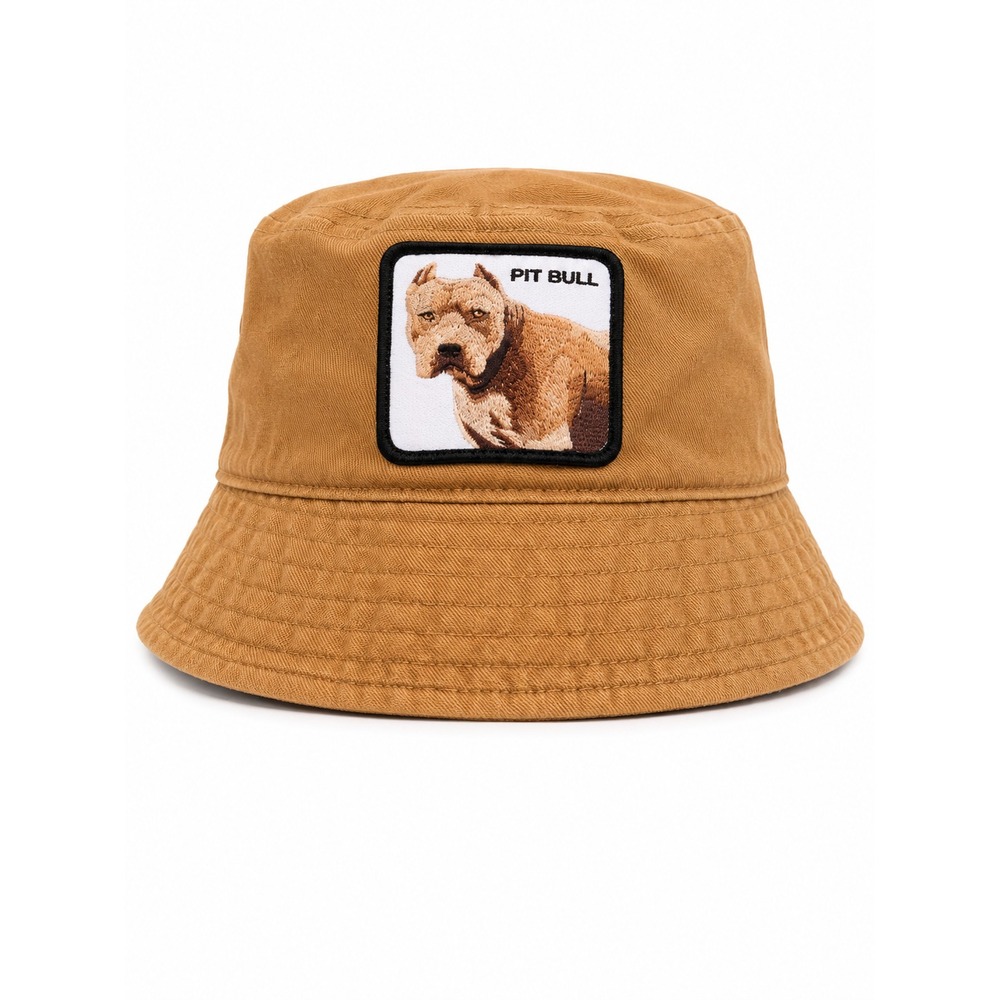 Goorin Bros The Farm Pit Bull Bucket Hat Tan Brown Canvas Animal Patch Sun‎ Hat